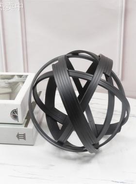 现代简约黑色金属线球样板房售楼部卧室书房客厅餐厅卧室桌面摆件