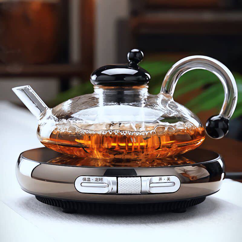 Gold inlaid jade iron fox tea set glass rat tail pot set high temperature resistant household big belly teapot electric ceramic stove for tea making a1
