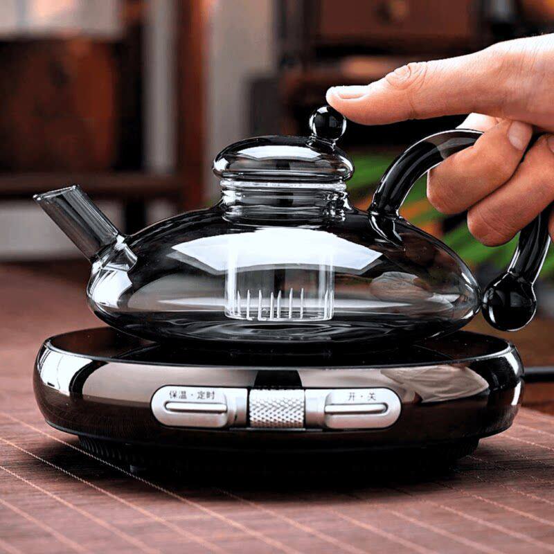 Gold inlaid jade iron fox tea set glass rat tail pot set high temperature resistant household big belly teapot electric ceramic stove for tea making a1