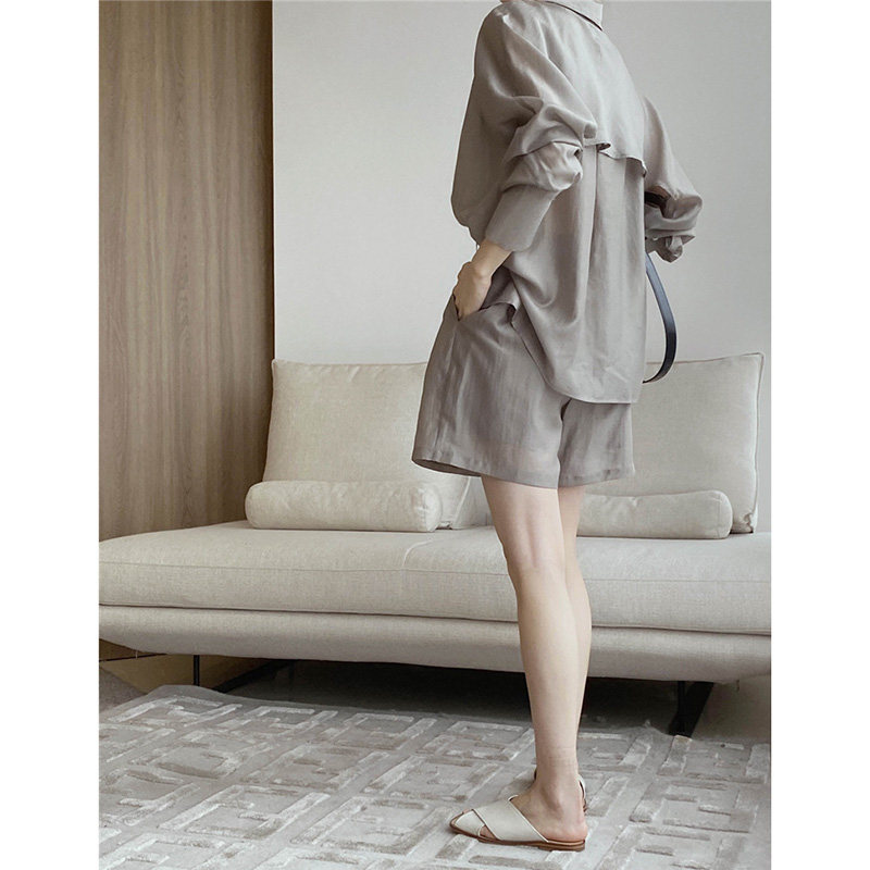 轻熟风轻薄防晒衫宽松休闲短裤衬衣 靓谜尚时尚套装