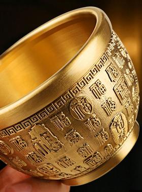 铜匠千年黄铜招财百福缸黄铜工艺品摆件小聚宝盆铜缸大号浮雕