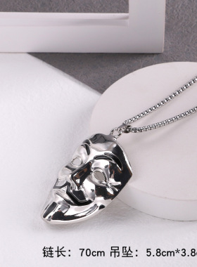 韩版ins小丑面具笑脸网红钛钢项链嘻哈潮街头长款毛衣链吊坠男女