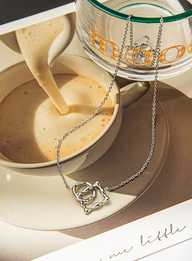 韩版方圆相扣项链女 冷淡风ins简约气质时尚个性百搭双环锁骨链
