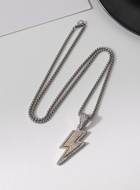 韩版ins风嘻哈微镶闪电满锆石项链 小众设计感气质时尚毛衣链