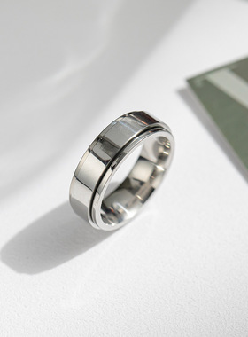 韩版简约光面素圈不锈钢转动戒指环潮流小众设计感情侣对戒