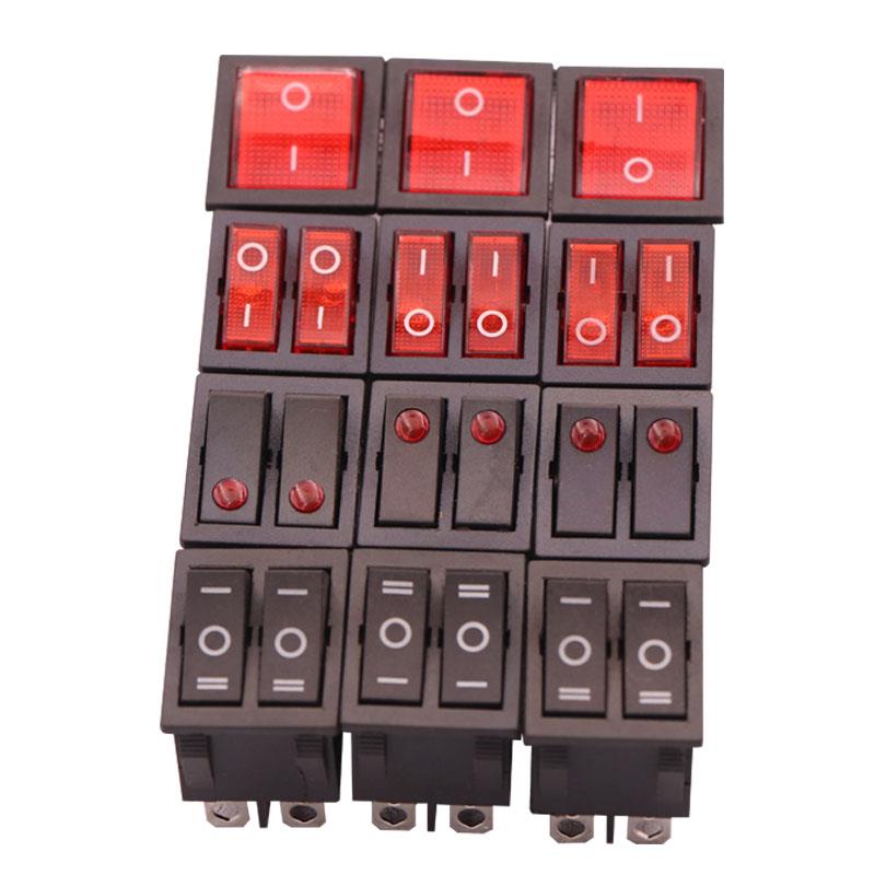 双开船型开关KCD4-KCD3红色6脚2档带灯单开翘板开关16A/30A 250V - 图3