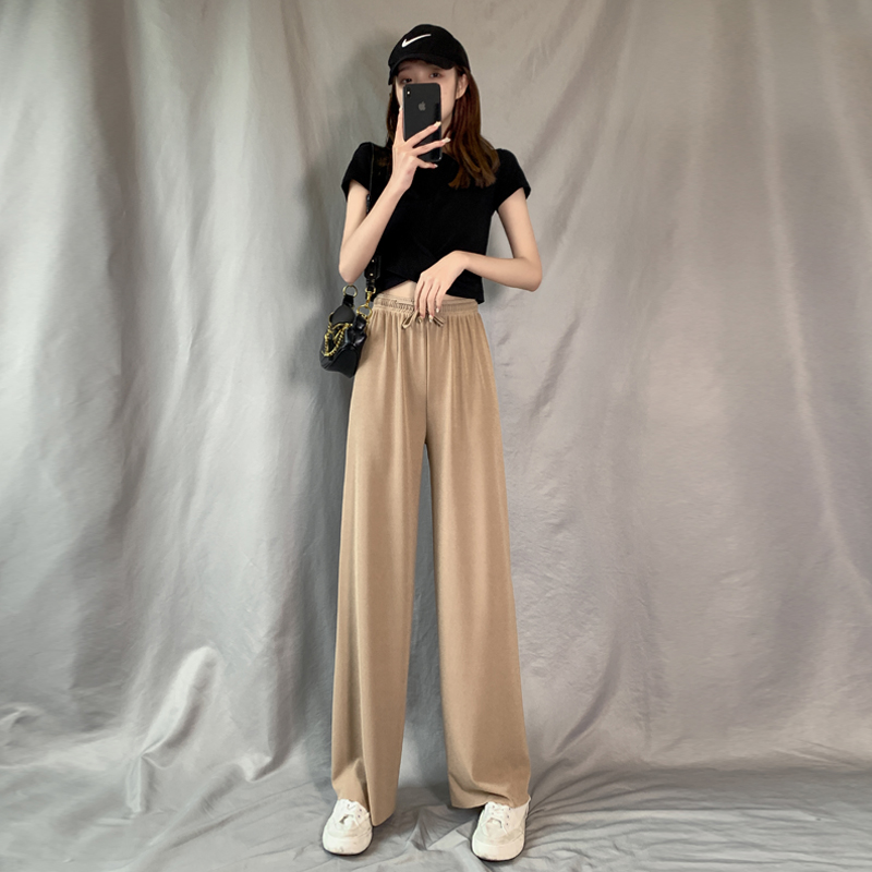 善狼恒美旗舰店冰丝阔腿裤女夏薄款高腰垂感显瘦百搭年新款直筒小个子拖地裤0