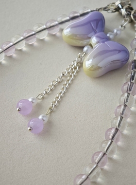 紫蝶络原创手机链琉璃蝴蝶国风手腕款手机挂绳挂件挂饰中式串珠