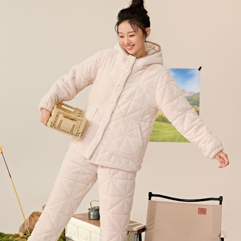 安之伴三层加绒加厚珊瑚绒夹棉睡衣女冬季可外穿连帽保暖家居服,淘宝优惠券,粉丝福利购,淘宝优惠卷