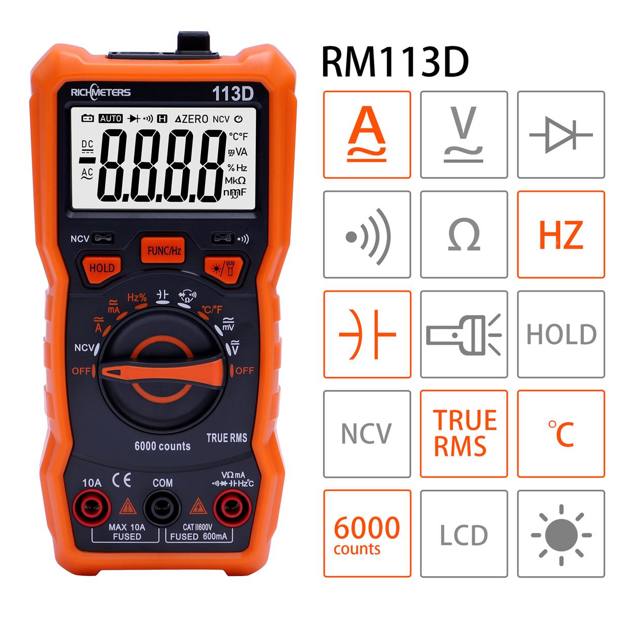 RICHMETERS数字智能万用表6000数显RM113D便携式带磁铁新品 - 图3