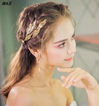 New Retro Handmade Leaves Olive Gold Flowers Crown Earrings Bride Writing Authentic Photo Gallery GOLDEN WEDDING HEADWEAR