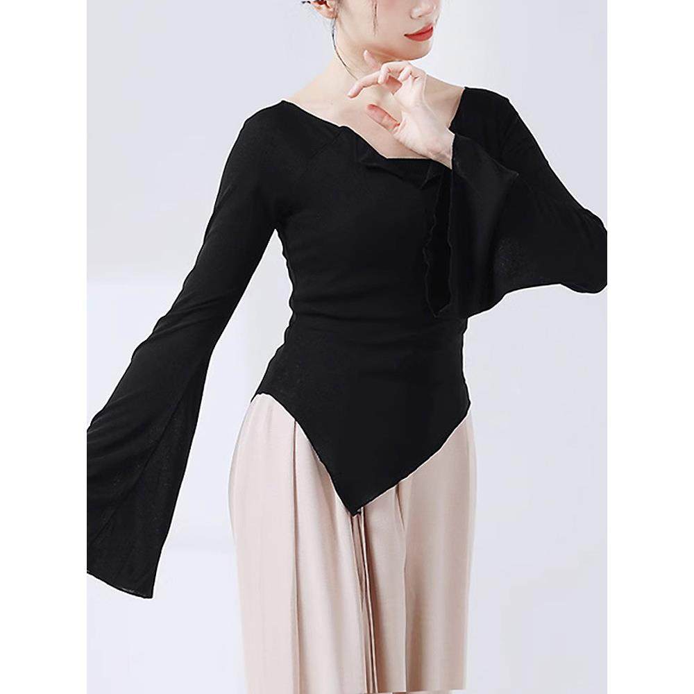 舞蹈练功服基训舞服一字领打底衫修身显色古典舞喇叭长袖上衣定制,淘宝优惠券,粉丝福利购,淘宝优惠卷