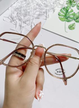 2025韩版时尚素颜绿色眼镜框女复古多边形防平光镜潮流眼镜架