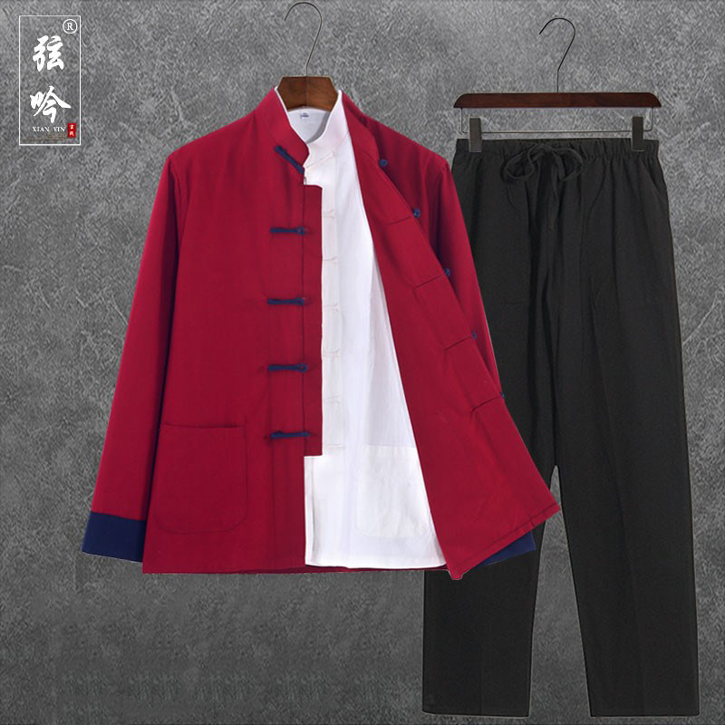 中国风男装三件套叶问咏春太极服 弦吟唐装