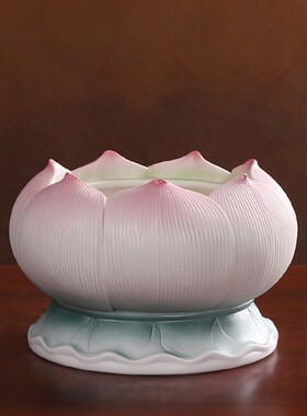 久畔陶瓷青粉莲花瓣香炉家用供奉佛前摆件观音财神线香炉插香供香