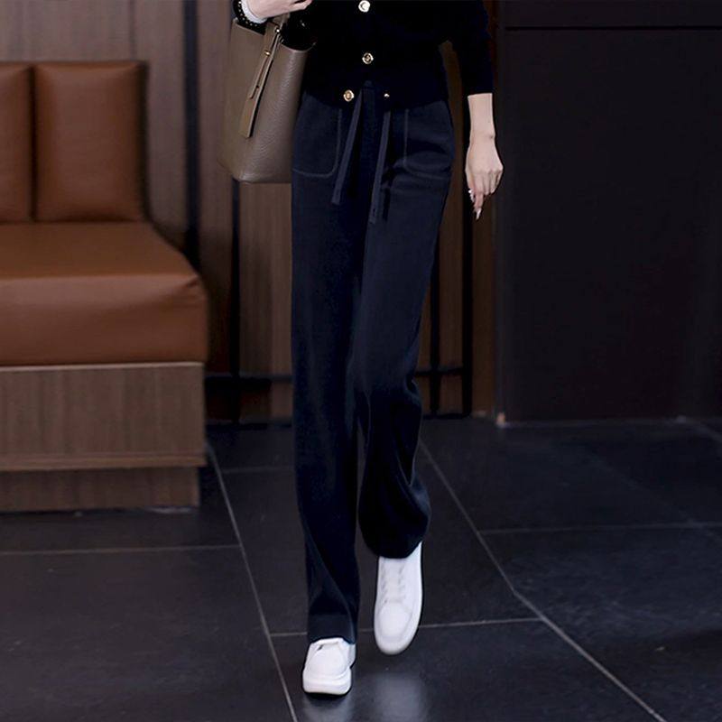 松紧腰窄版加绒加厚阔腿裤女秋冬2025新款雪尼尔中年妈妈直筒裤子,淘宝优惠券,粉丝福利购,淘宝优惠卷