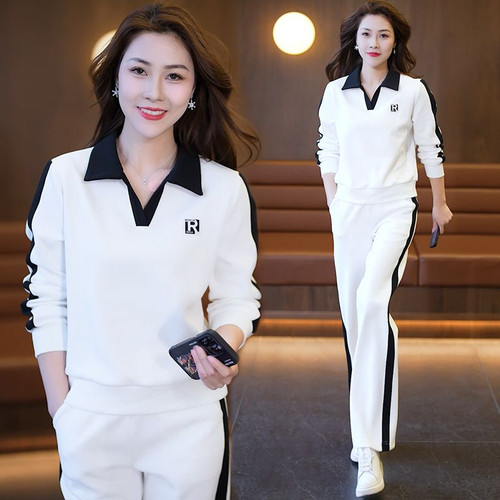 中年妈妈休闲套装女2025春秋新款显瘦洋气宽松大码翻领卫衣两件套 - 图3