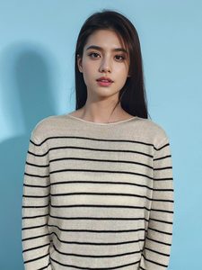 Massimo Dutti meay2024女装休闲慵懒风通勤风条纹圆领毛衣针织衫