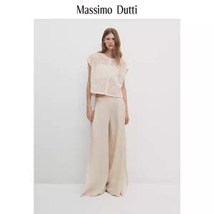 Massimo Dutti2024女装清冷气质钩编镂空叠穿薄短款无袖罩衫T恤