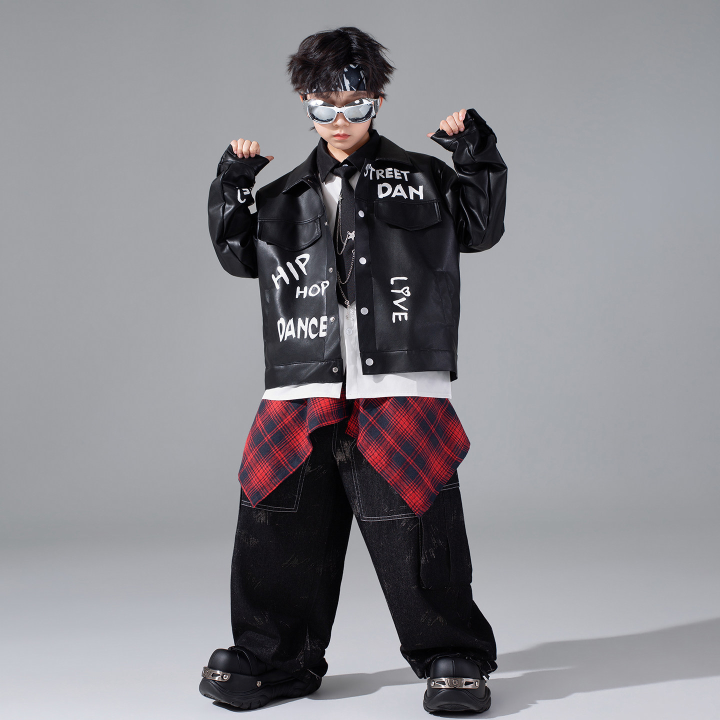 男童街舞潮装嘻哈皮外套酷帅儿童走秀潮服少儿hiphop舞蹈元旦演出,淘宝优惠券,粉丝福利购,淘宝优惠卷