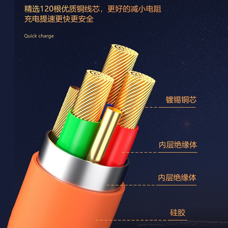 120W三合一超级快充数据充电线适用于苹果iPhone安卓华为手机通用usb车载多功能传输typec平板电脑新一拖三头