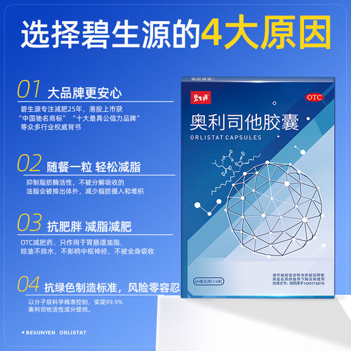 碧生源奥利司他胶囊减肥排油燃脂丸抗肥胖减脂减重正品官方旗舰店 - 图1