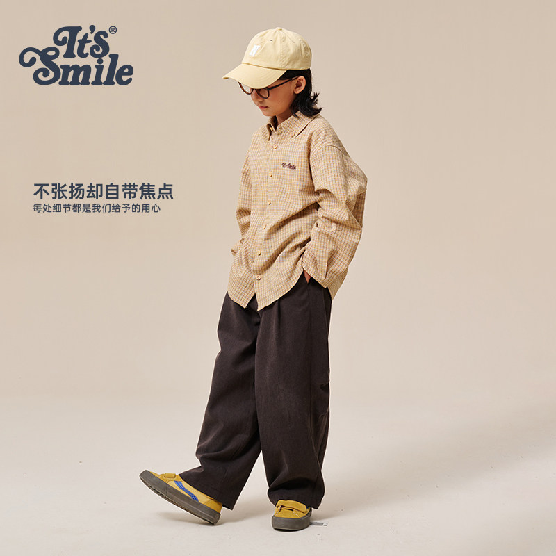 Its smile 「正式的自在」复古水洗做旧格纹衬衫男童女童秋季新款 - 图0