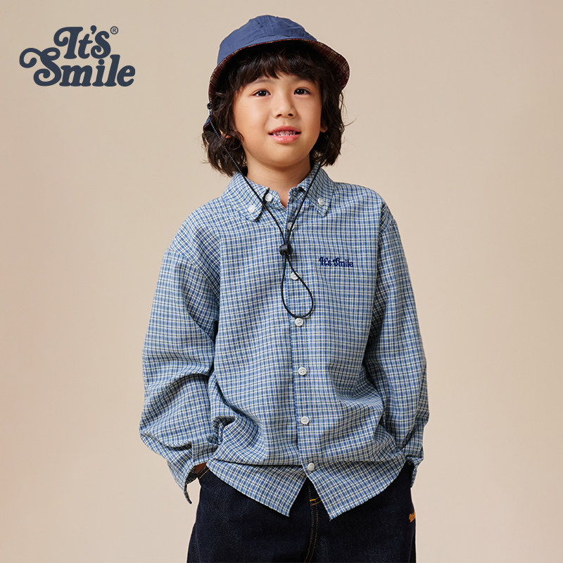 Its smile 「正式的自在」复古水洗做旧格纹衬衫男童女童秋季新款 - 图2