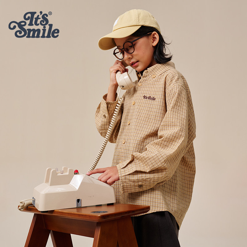 Its smile 「正式的自在」复古水洗做旧格纹衬衫男童女童秋季新款 - 图3