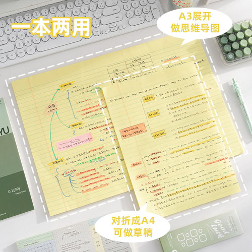三年二班 A3试卷形拍纸本可撕刷题草稿本大尺寸思维导图笔记本美式书写规划本考研用背单词复习背诵横线本子 - 图1