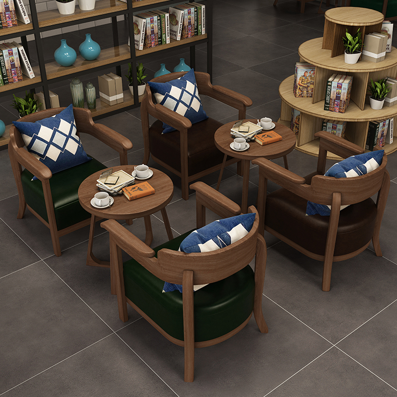 西餐厅桌椅组合实木商用主题书吧休闲创意个型奶茶酒馆咖啡店沙发-图1