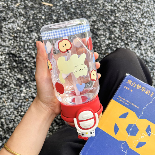 可爱塑料水杯女生高颜值大容量吸管杯子夏双饮学生便携儿童随手杯 - 图0