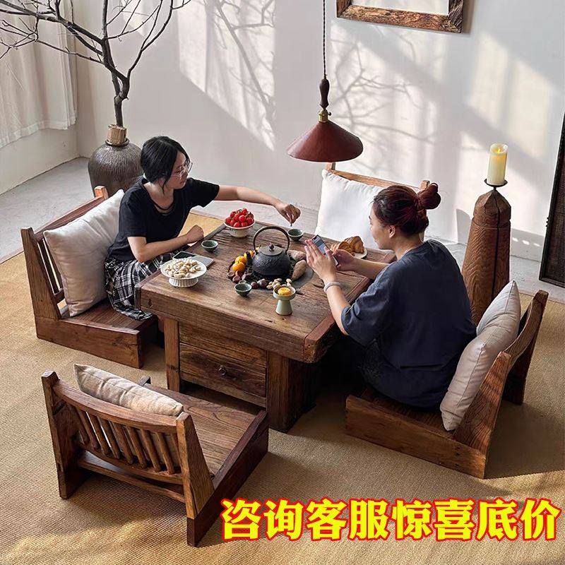 老榆木烧烤桌泡茶台实木火锅桌烤火冬日围炉煮茶桌阳台庭院方形,淘宝优惠券,粉丝福利购,淘宝优惠卷