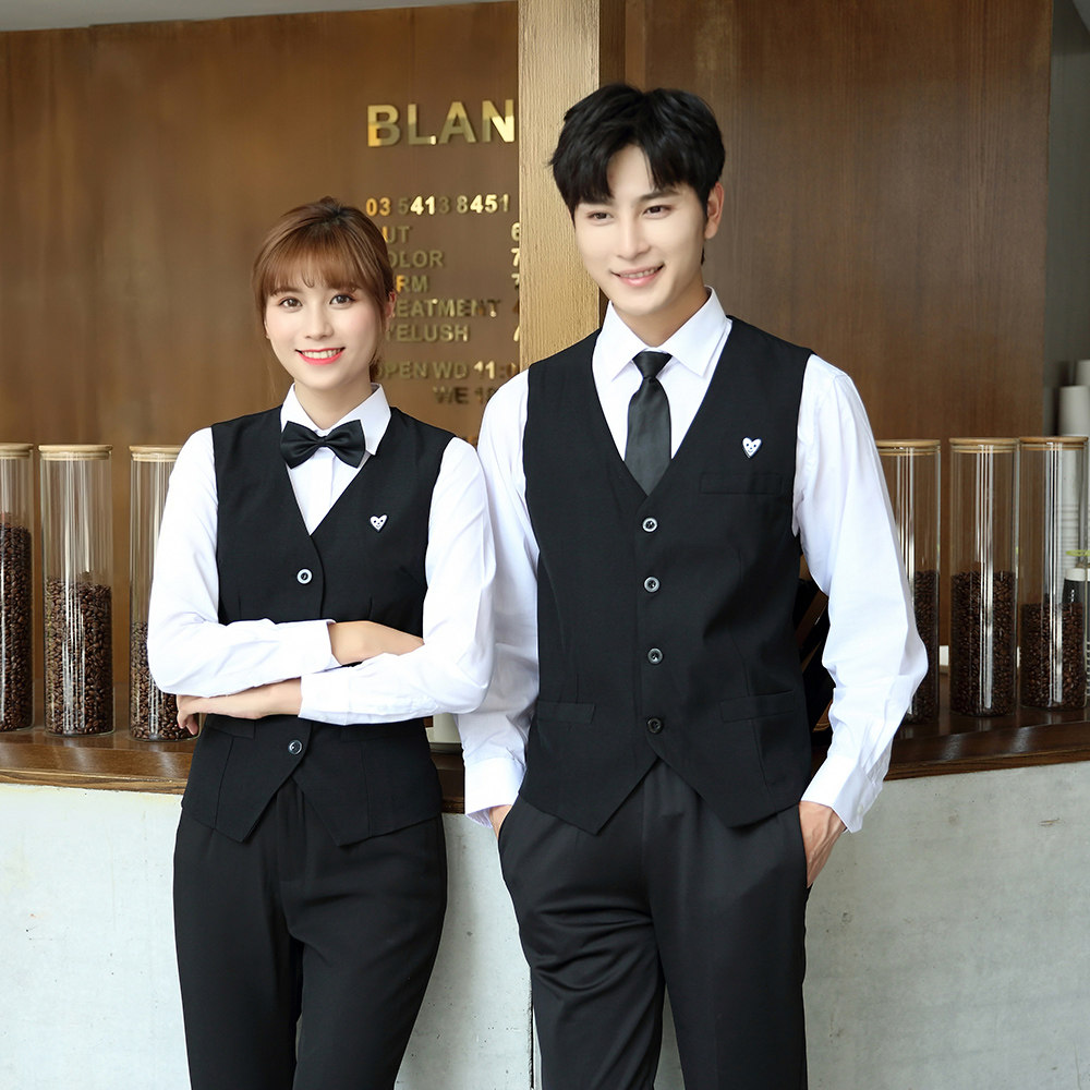 前台定制酒店服务员收银员短袖餐饮马甲工装酒吧女背心工作服logo