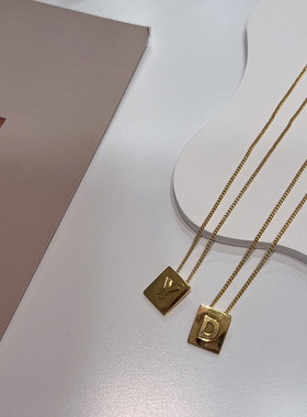 小众方块金色项链情侣锁骨链