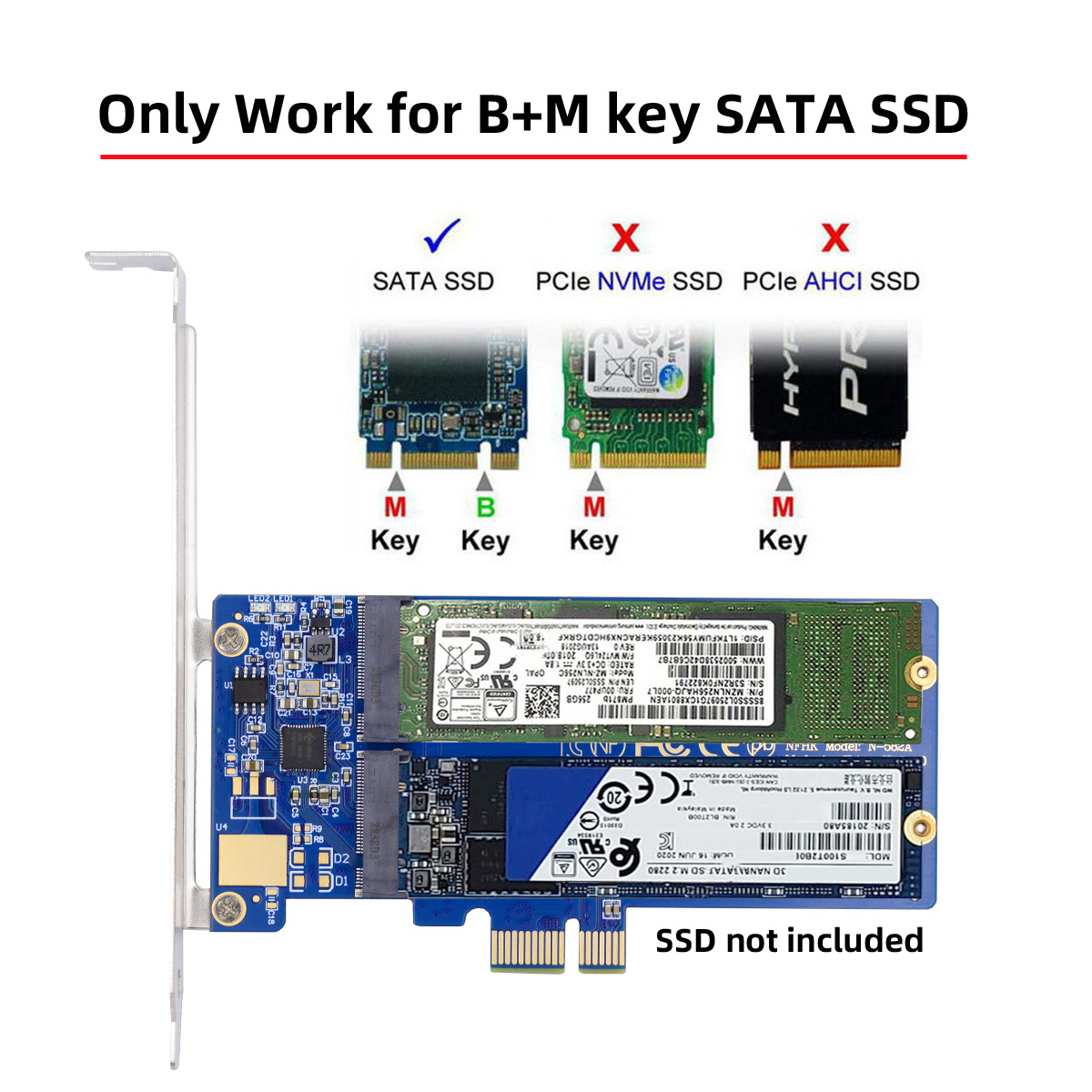 NGFF 双NGFF M.2 SATA协议转PCI-E转接卡双盘位卡扩展x1转4口SATA - 图1