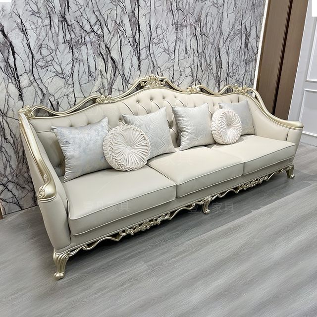 American light luxury solid wood carved sofa, European palace high-end solid wood three-seat sofa, imperial concubine living room combination