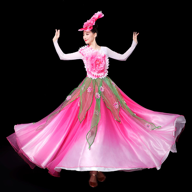 新款女大气开场舞大摆裙伴舞蹈服 凤凰舞后民族服装/舞台装