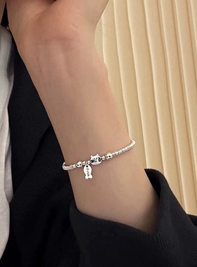 S925纯银猫鱼手链女轻奢小众精致小盘缠手串送女友生日礼物
