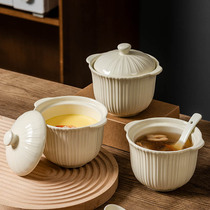 Ceramic binaural saucepan with lid waterproof stew Home Nest One Share Special Soup Cup Steamed Egg Fish Glue Peach Gum