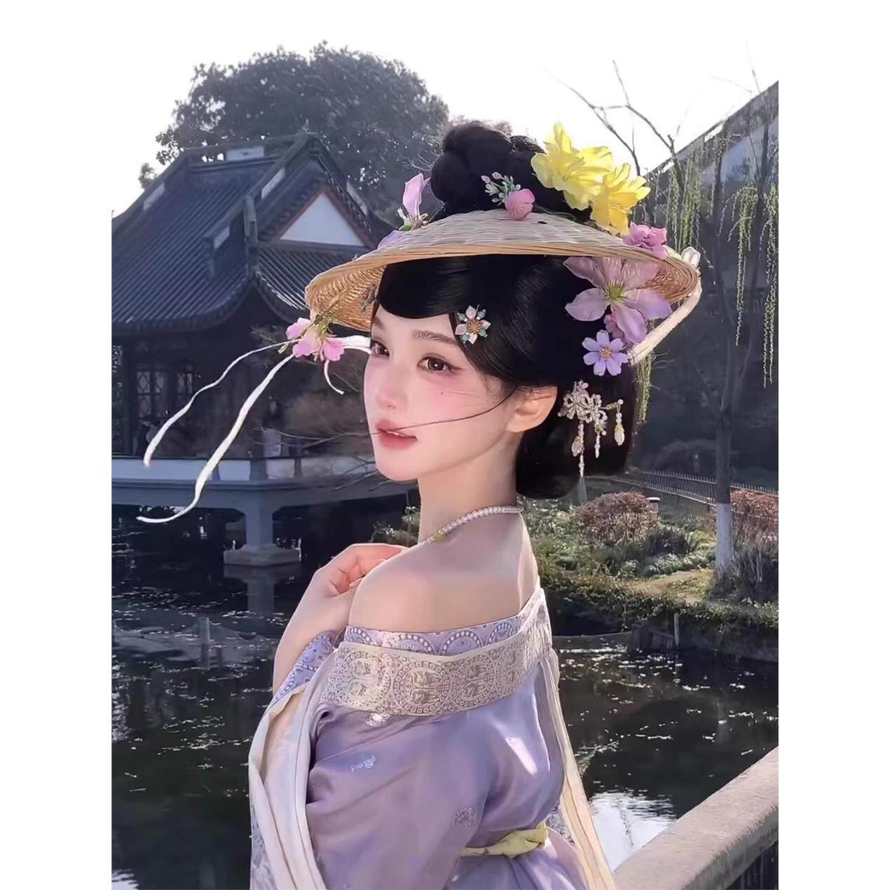 Sui Dynasty Hanfu women's half-sleeved skirt covering the knees