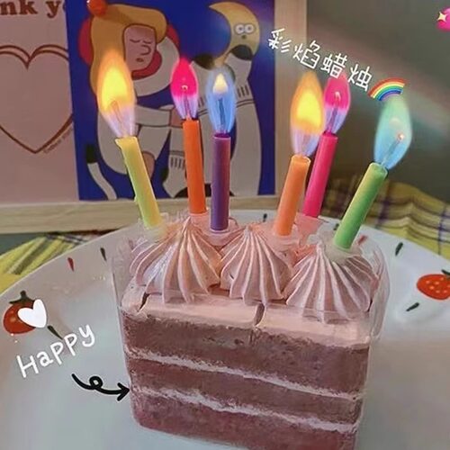 网红创意彩色彩虹火焰生日蜡烛装饰儿童派对烘焙蛋糕蜡烛装扮插件 - 图1