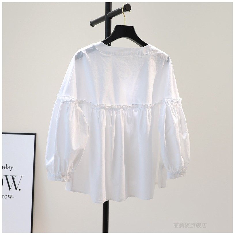 甜美木耳边娃娃衫韩版春秋减龄衬衣 丽美资衬衫