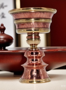 西行人酥油灯座紫铜佛堂桌面摆件