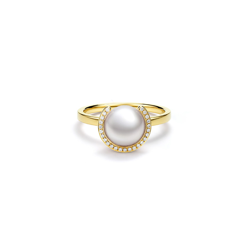 LynnHaven Linmin SKY Parallel Universe Akoya Seawater Pearl 18K Gold Diamond Ring Gift