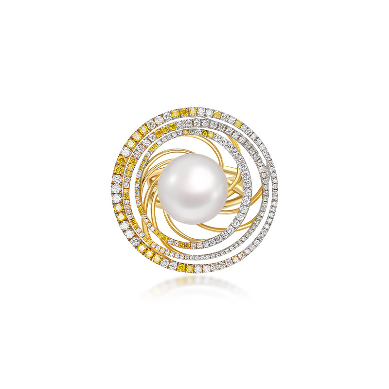 LynnHaven SKY Star Track 18K Gold Australian White Seawater Pearl Ring Diamond Hand Accessories Light Luxury Gift