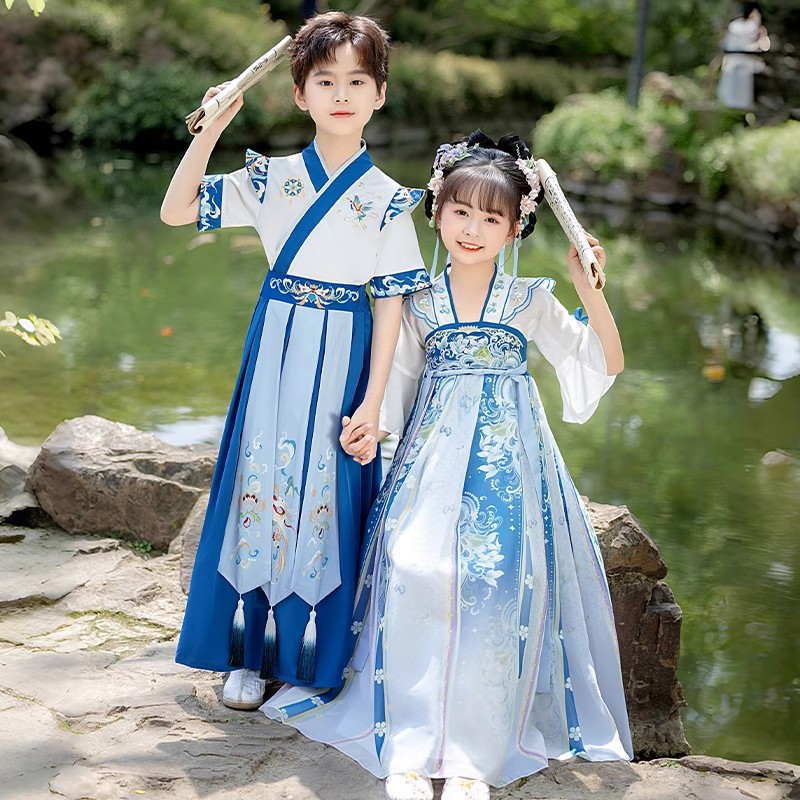 男童汉服春秋中国风帅气连衣裙幼儿园儿童汉服书童国学古装演出服 - 图2