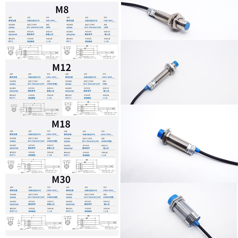 远长距离接近开关M8M12M18M30常开/闭二三线金属感应4/10/20/30mm-图3