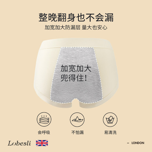 英国lobesli姨妈裤生理内裤女a类纯棉抗菌月经期防漏无痕三角短裤 - 图1