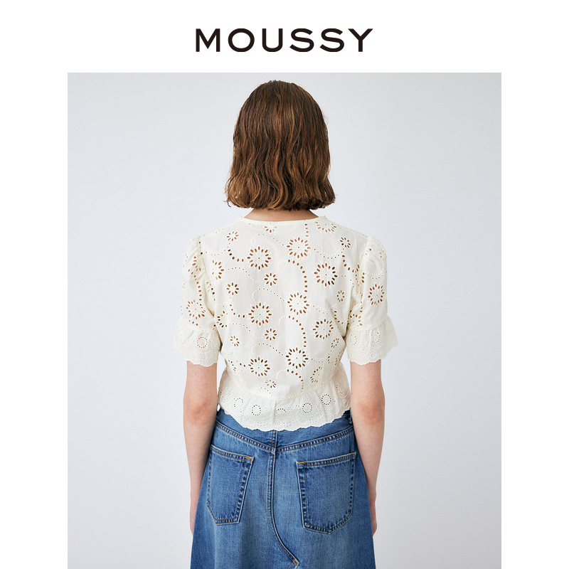 MOUSSY 春夏新品复古浪漫镂空蕾丝小上衣衬衫女010GS230-2320 - 图2